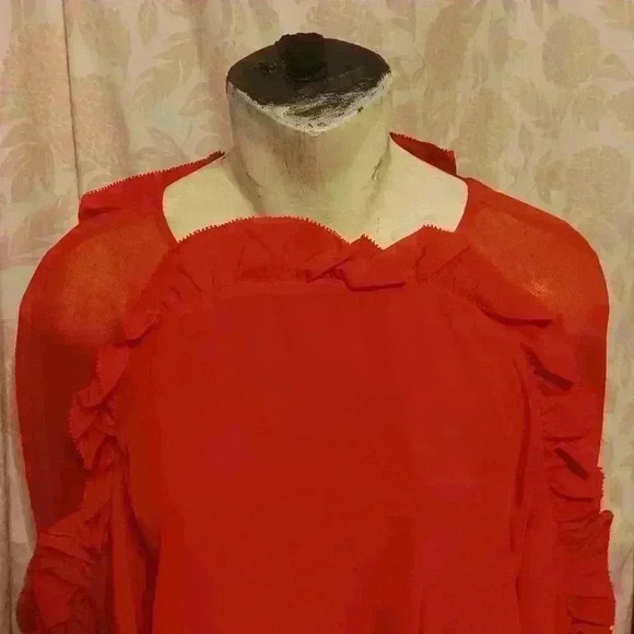 NWT Chelsea and Walker Slimane 100% Silk Ruffle Blouse Chinese Red Size 10 - Picture 8 of 14